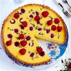 Raspberry and thyme custard tart