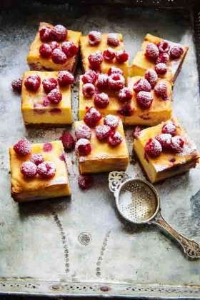 Raspberry and white chocolate baked cheesecake