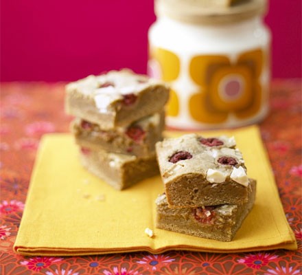 Raspberry and white chocolate blondies