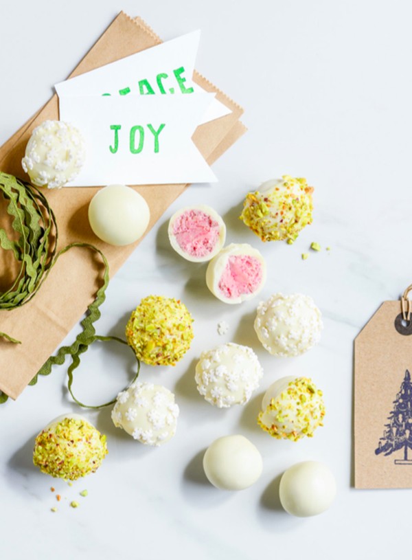 Raspberry and white chocolate truffles