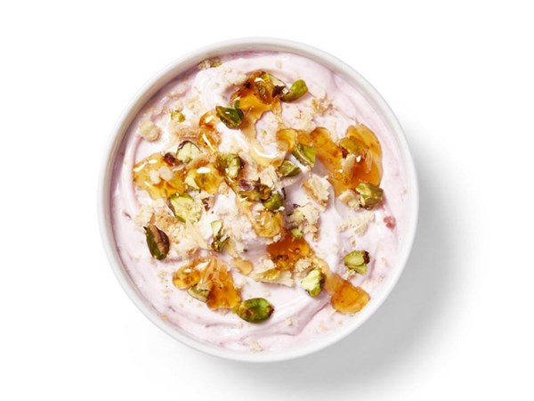 Raspberry baklava yogurt bowl