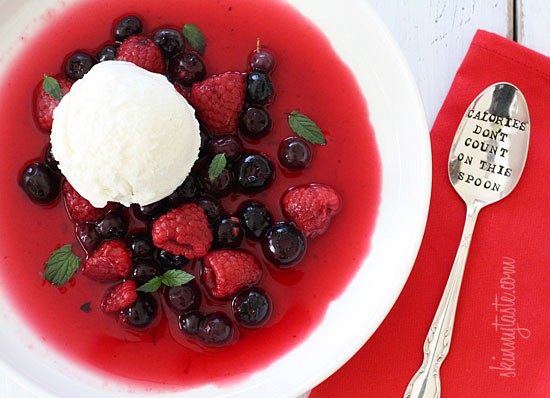 Raspberry-blueberry gazpacho with fresh mint