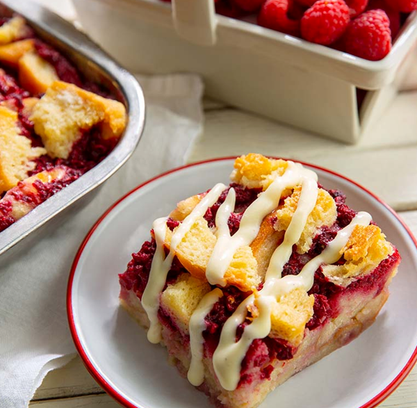 Raspberry bread pudding