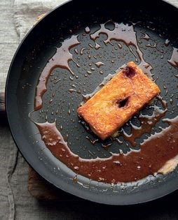 Raspberry brioche eggy bread with peanut brittle ice cream