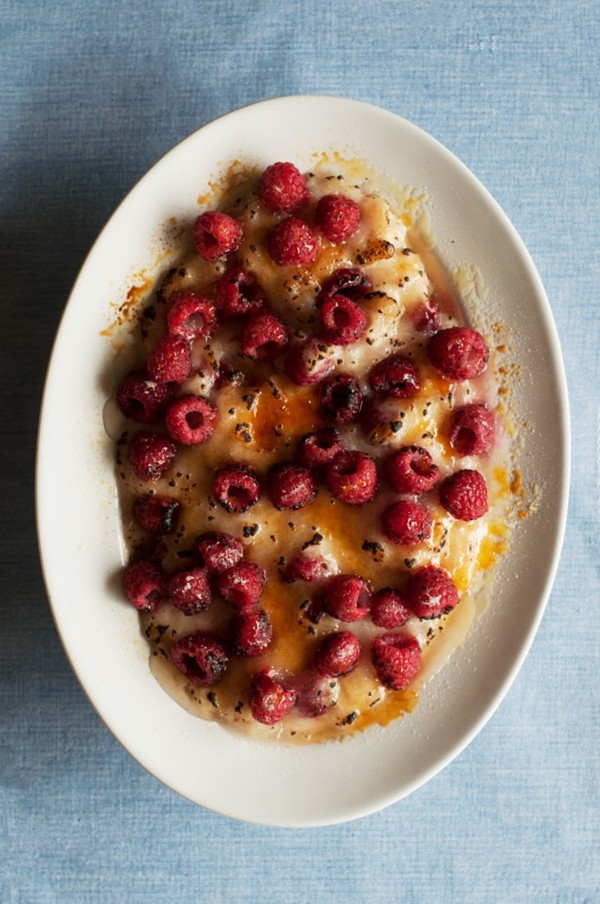 Raspberry brulee rice pudding
