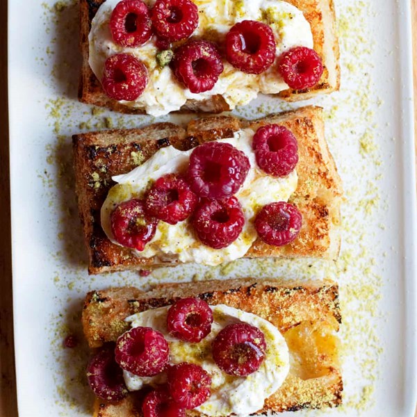 Raspberry burrata focaccia