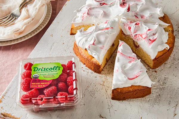 Raspberry cake with swirled meringue