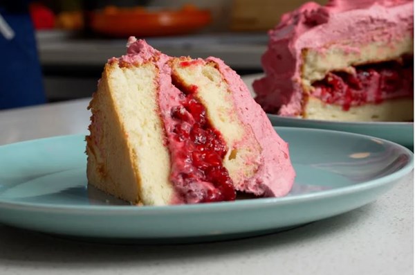 Raspberry cake with whipped cream filling 