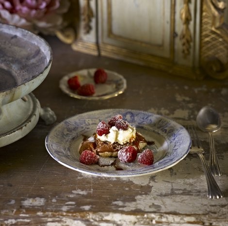 Raspberry caramel pastries with creme fraiche