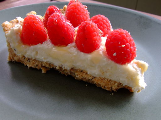 Raspberry chevre tart with poppyseed shortcrust