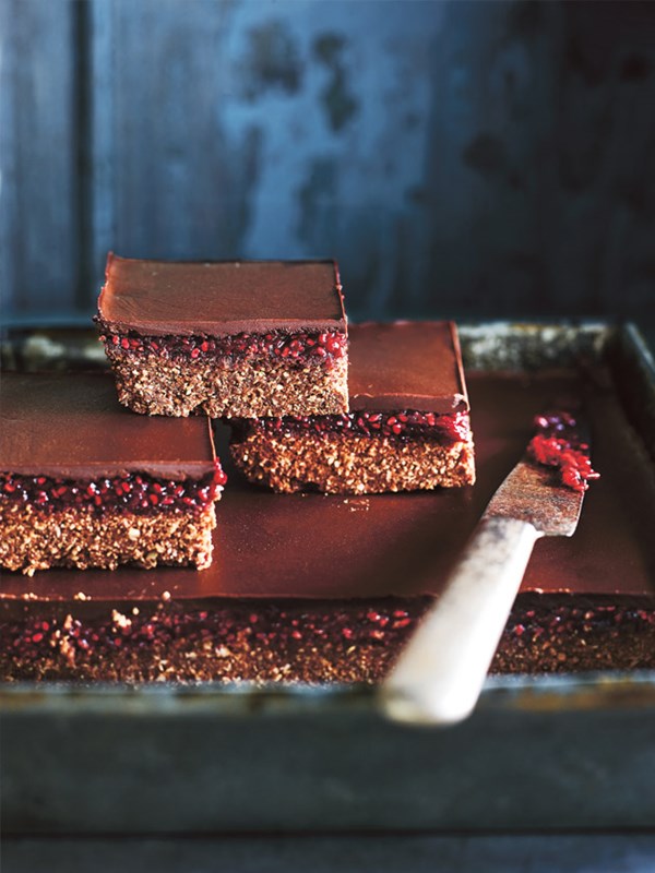 Raspberry chia jam slice