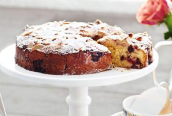 Raspberry, chocolate and almond tea cake