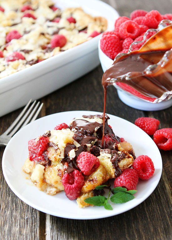 Raspberry chocolate bread pudding