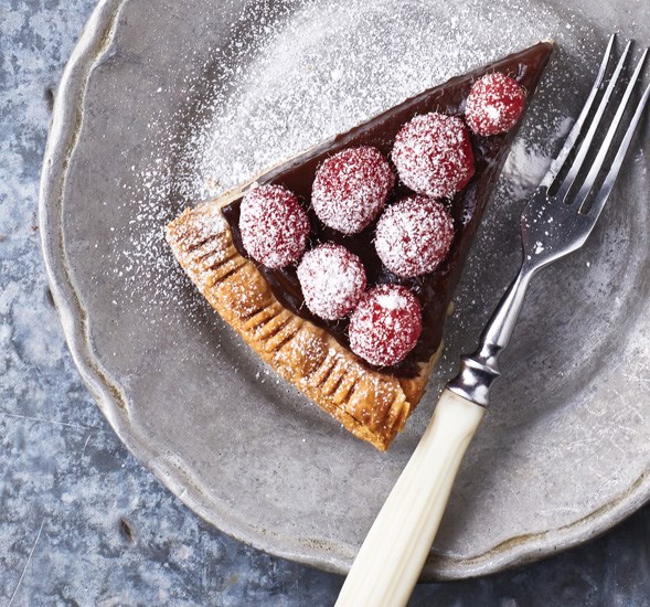 Raspberry chocolate silk tart