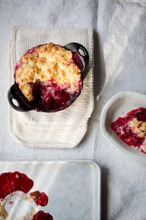 Raspberry cobbler with drop biscuit topping