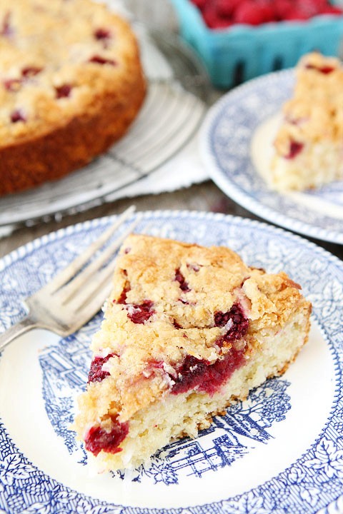 Raspberry coconut cake with coconut streusel