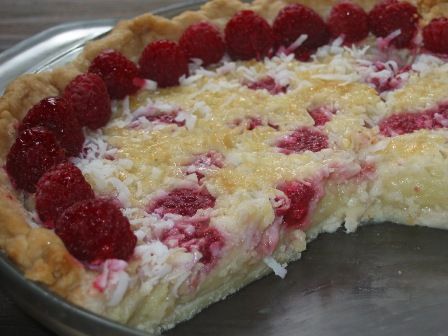 Raspberry-coconut custard pie