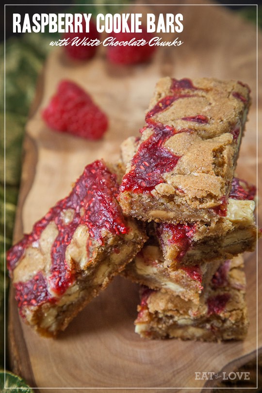 Raspberry cookie bars with white chocolate chunks