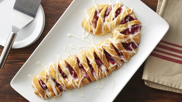 Raspberry-cream cheese candy cane crescent Danish