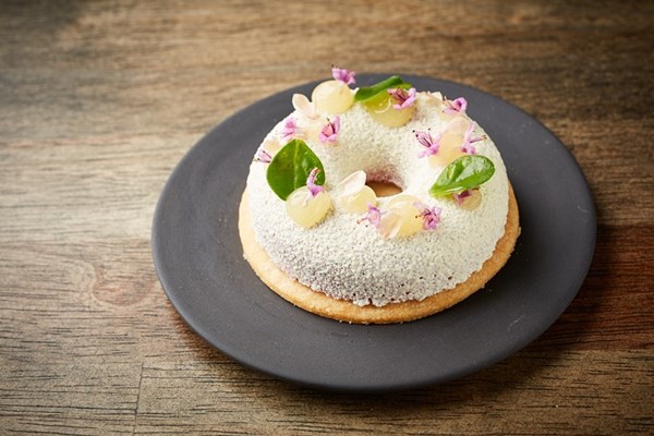 Raspberry crémeux with yuzu gel and vanilla sablé
