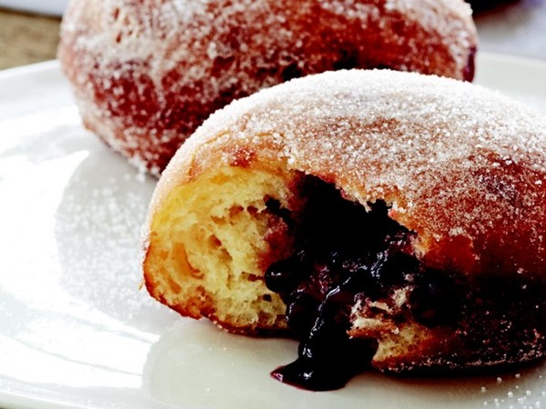 Raspberry doughnuts with vanilla dipping sauce (Bake the Book)