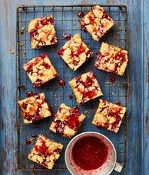 Raspberry halva crumble bars with sumac and rose