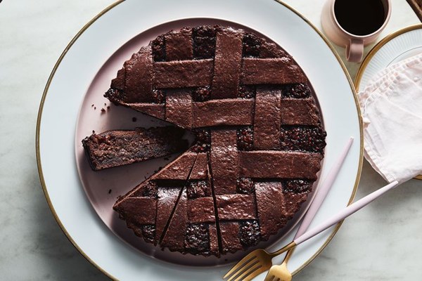Raspberry, hazelnut and chocolate crostata