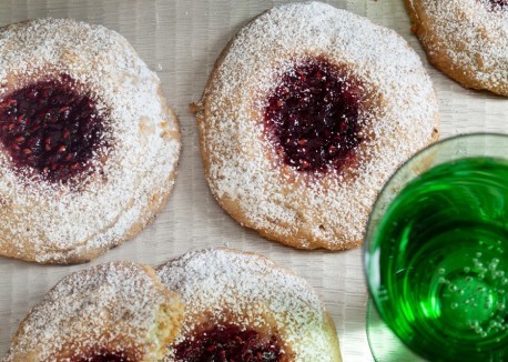 Raspberry-hazelnut thumbprint cookies