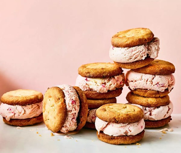Raspberry ice-cream sandwiches