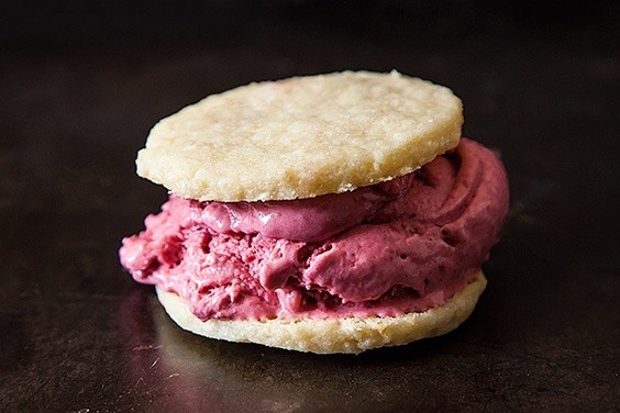 Raspberry ice cream sandwiches