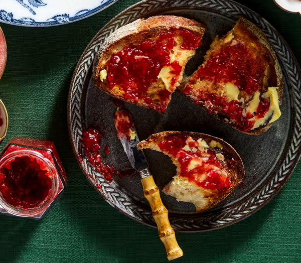 Raspberry jam with candied citrus and star anise