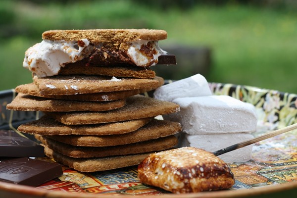 Raspberry-laced s'mores (Homemade Chambord marshmallows and graham crackers)