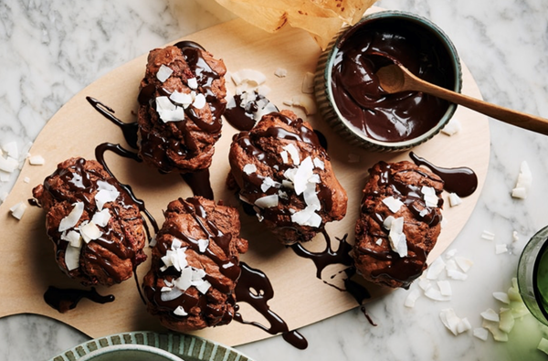 Raspberry Lamington muffins with chocolate drizzle