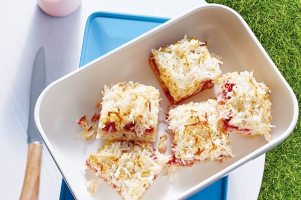 Raspberry, lemon & coconut slice