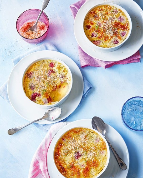 Raspberry, lime & coconut self-saucing pudding