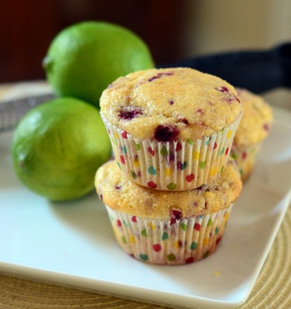 Raspberry lime cornmeal muffins