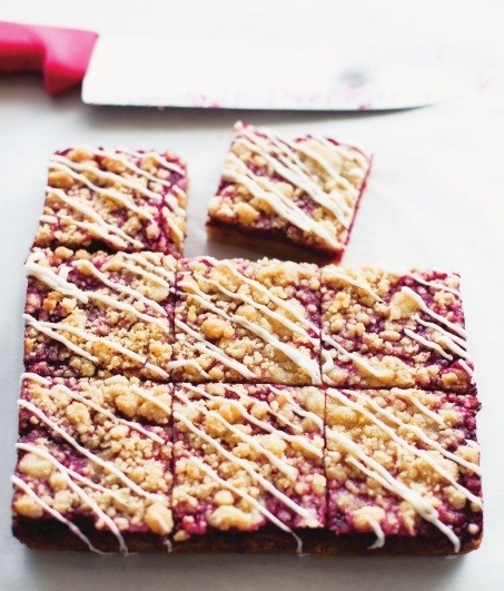 Raspberry linzer bars with almond glaze