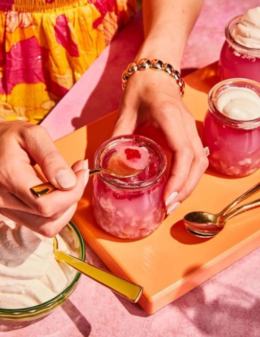 Raspberry lychee jelly jars