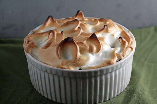 Raspberry meringue bread pudding