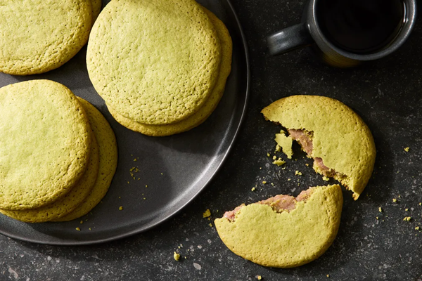 Raspberry mochi-stuffed matcha cookies