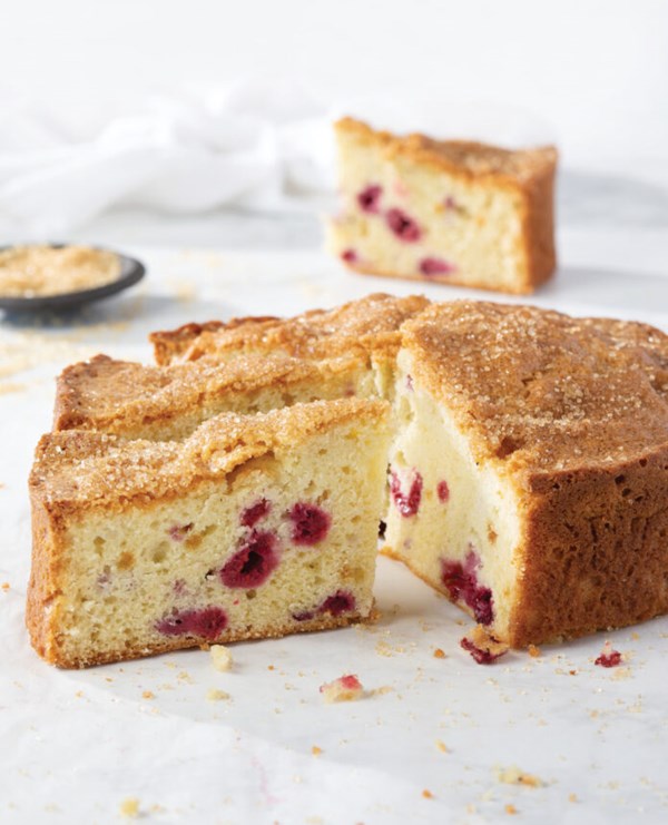 Raspberry olive oil cake