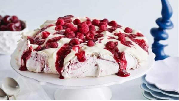 Raspberry Pavlova with sherry custard cream