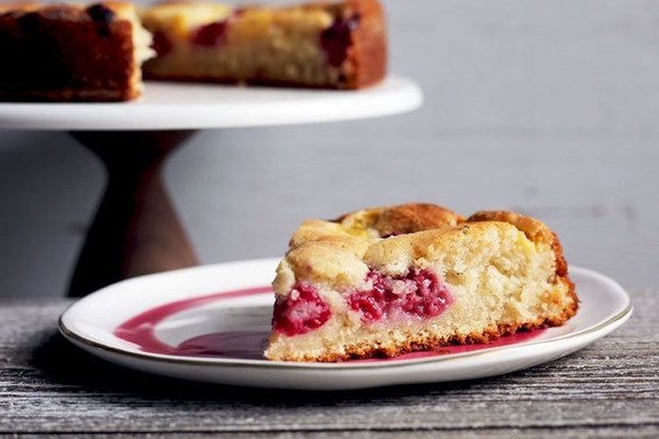 Raspberry peach butter cake
