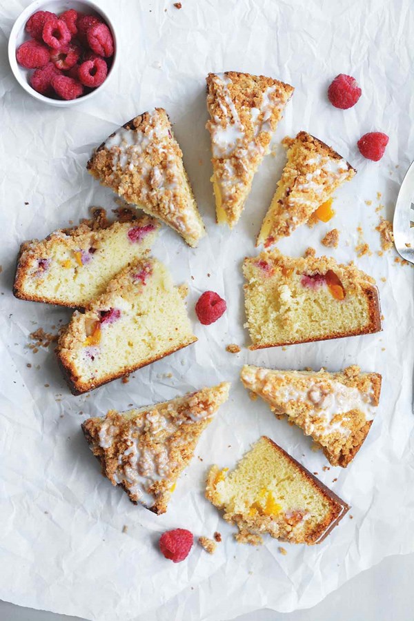 Raspberry peach coffee cake