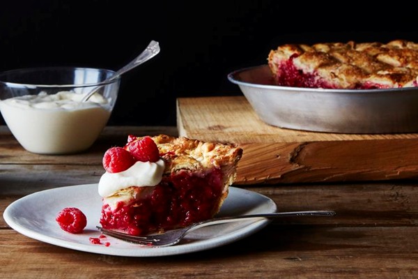 Raspberry pie with eggnog whipped cream