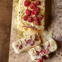 Raspberry, pistachio & rose water semifreddo