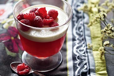 Raspberry Prosecco jellies with panna cotta