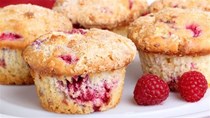Raspberry-rhubarb muffins