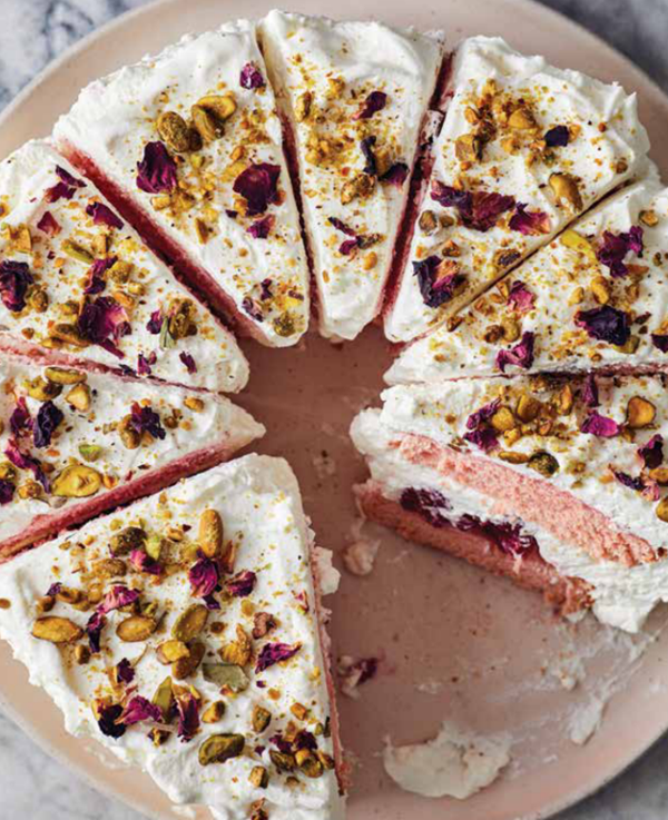 Raspberry-rose angel food cake