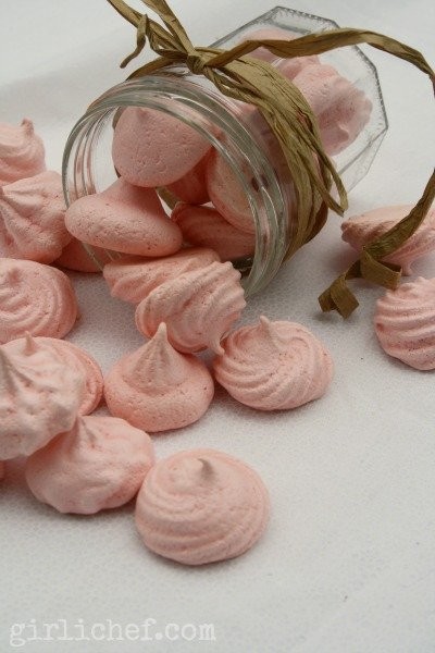 Raspberry rosewater meringues